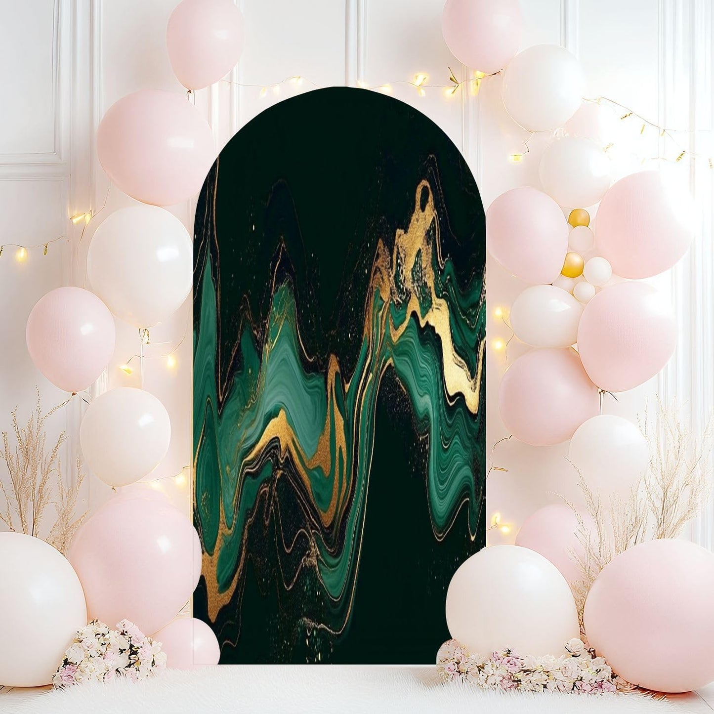 Luxury Green Marble Gold Abstract Wedding Arch Backdrop Cover