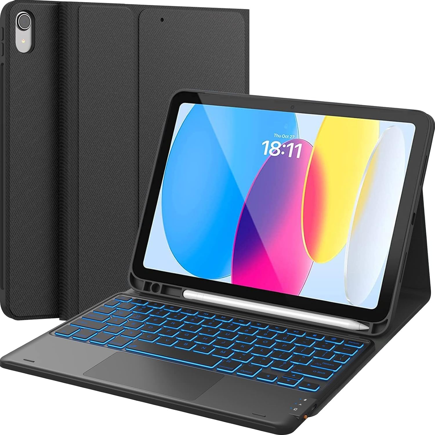 CHESONA iPad Keyboard Case: Backlit, Trackpad, Pencil Holder