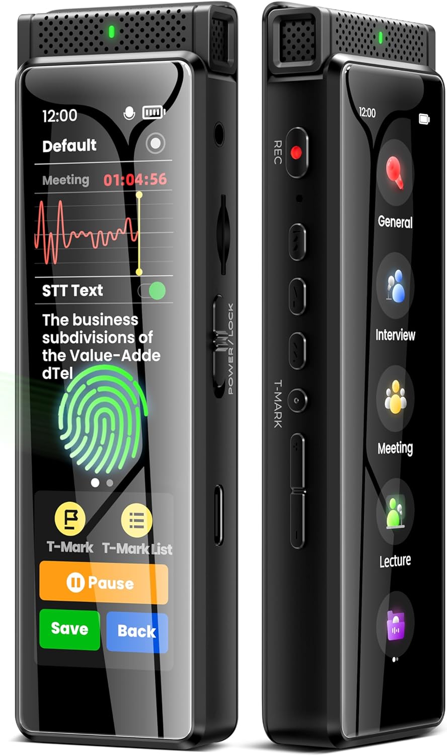 136GB Digital Voice Recorder with Playback and Bluetooth Features