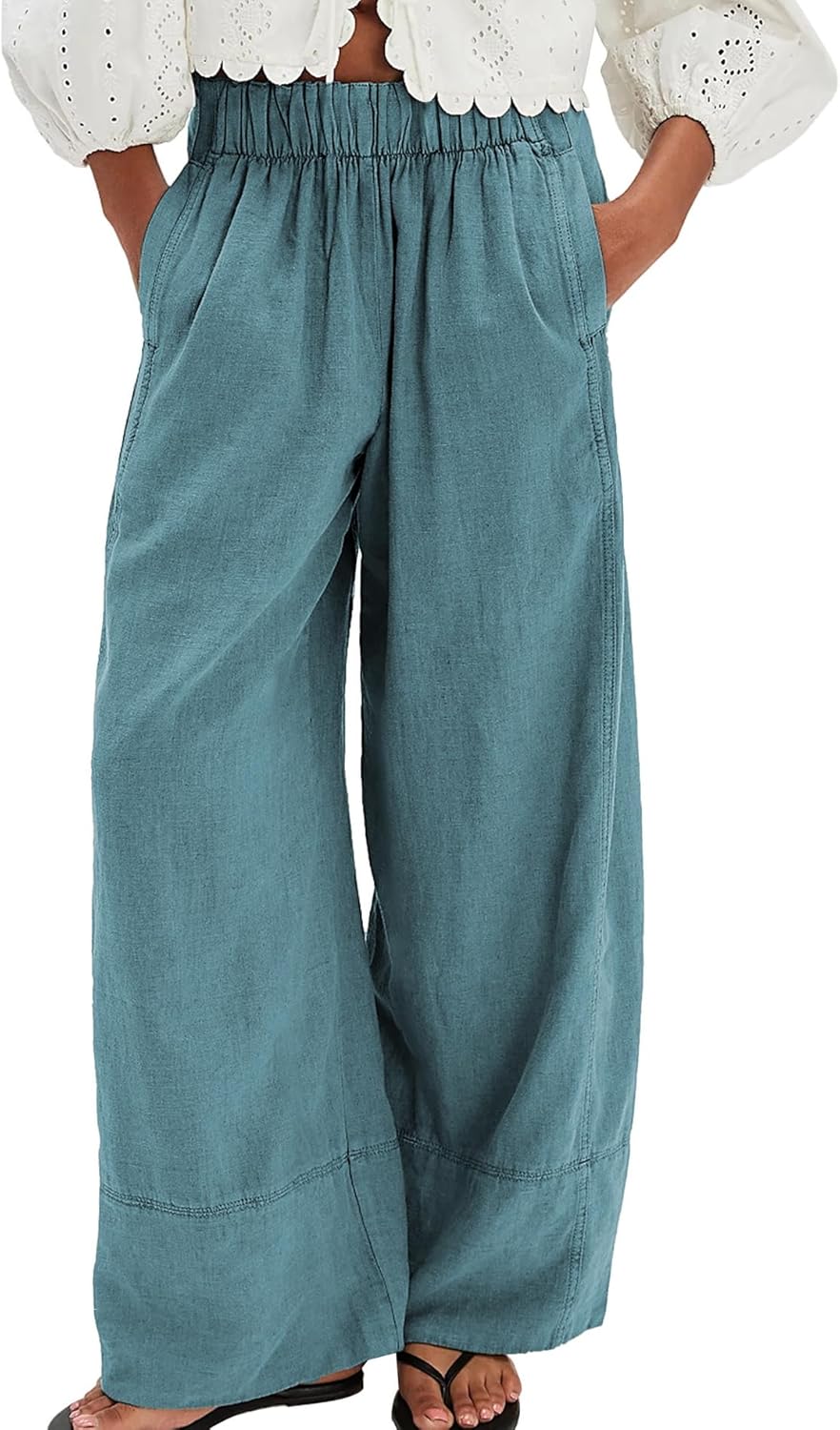 Songling Wide Leg Linen Pants for Women - Casual Palazzo Style