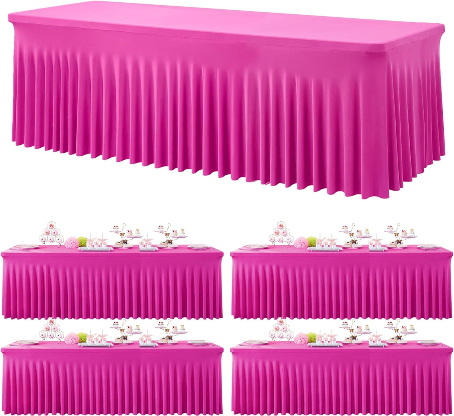 4 Pack Hot Pink Spandex Table Covers for 8 Foot Tables