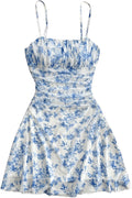 WDIRARA Women's Floral Ruched Cami Mini Dress - Lightweight Summer