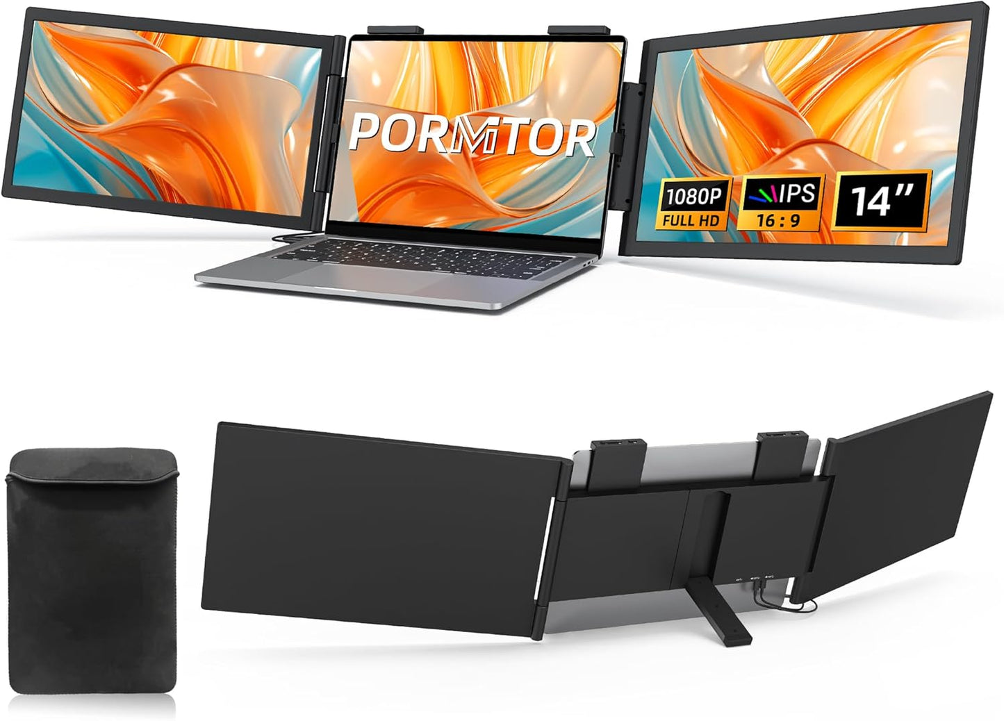 Portable Triple Monitor for 14-16.5 Laptops - FHD IPS 1080P