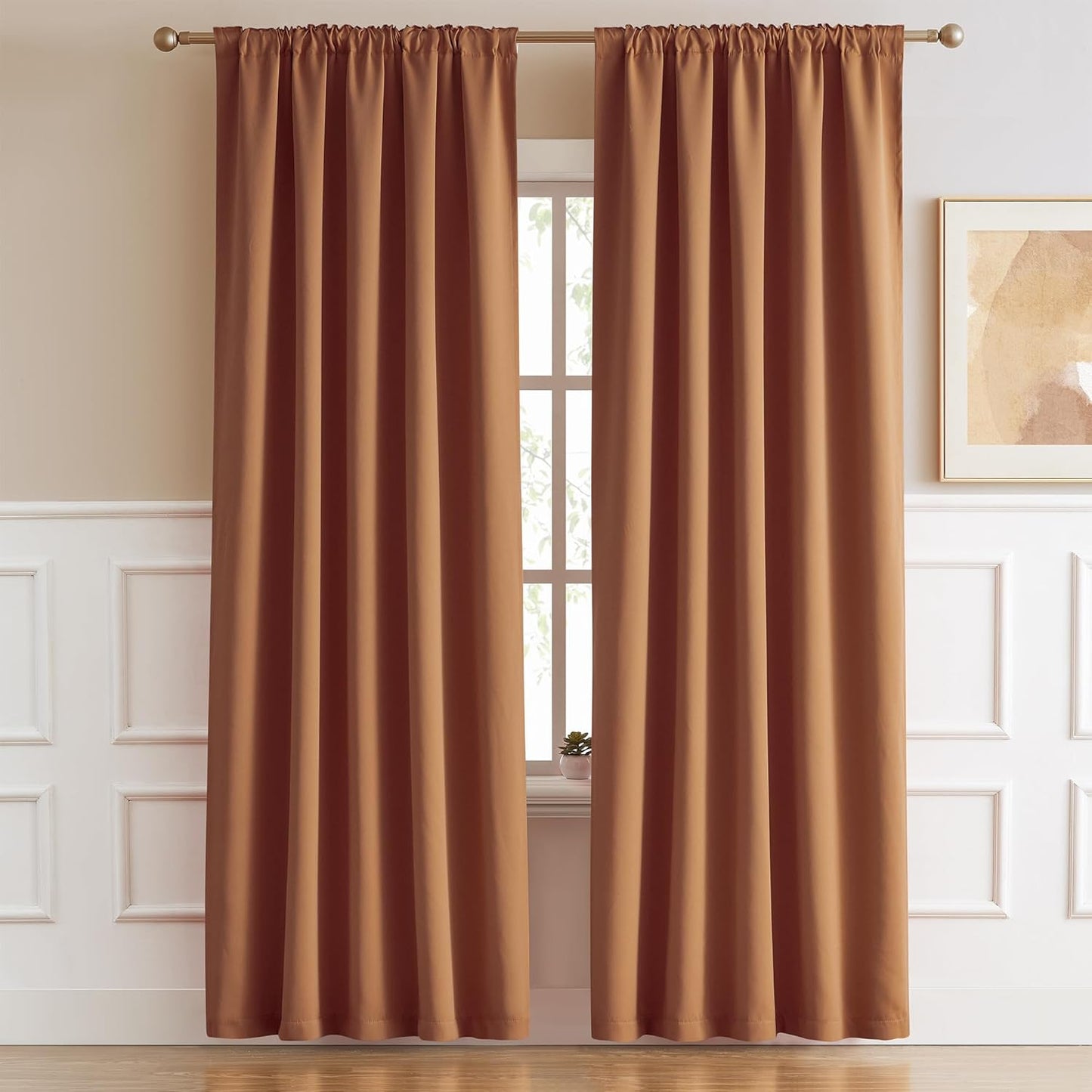 DUALIFE Caramel Curtains Set for Room Darkening and Style