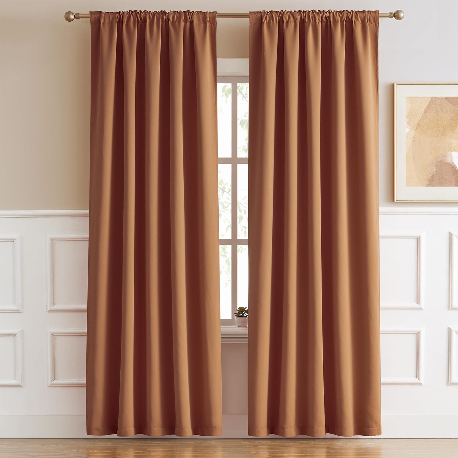 DUALIFE Caramel Curtains Set for Room Darkening and Style