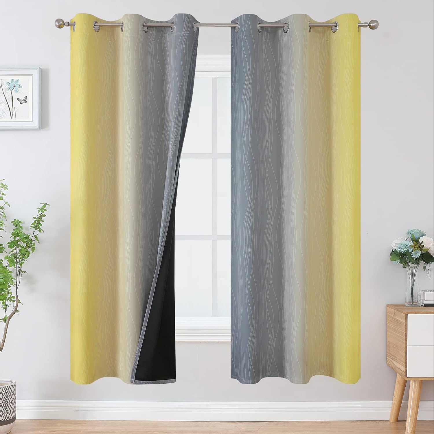 Ombre Grey and Yellow Blackout Curtains for Modern Living