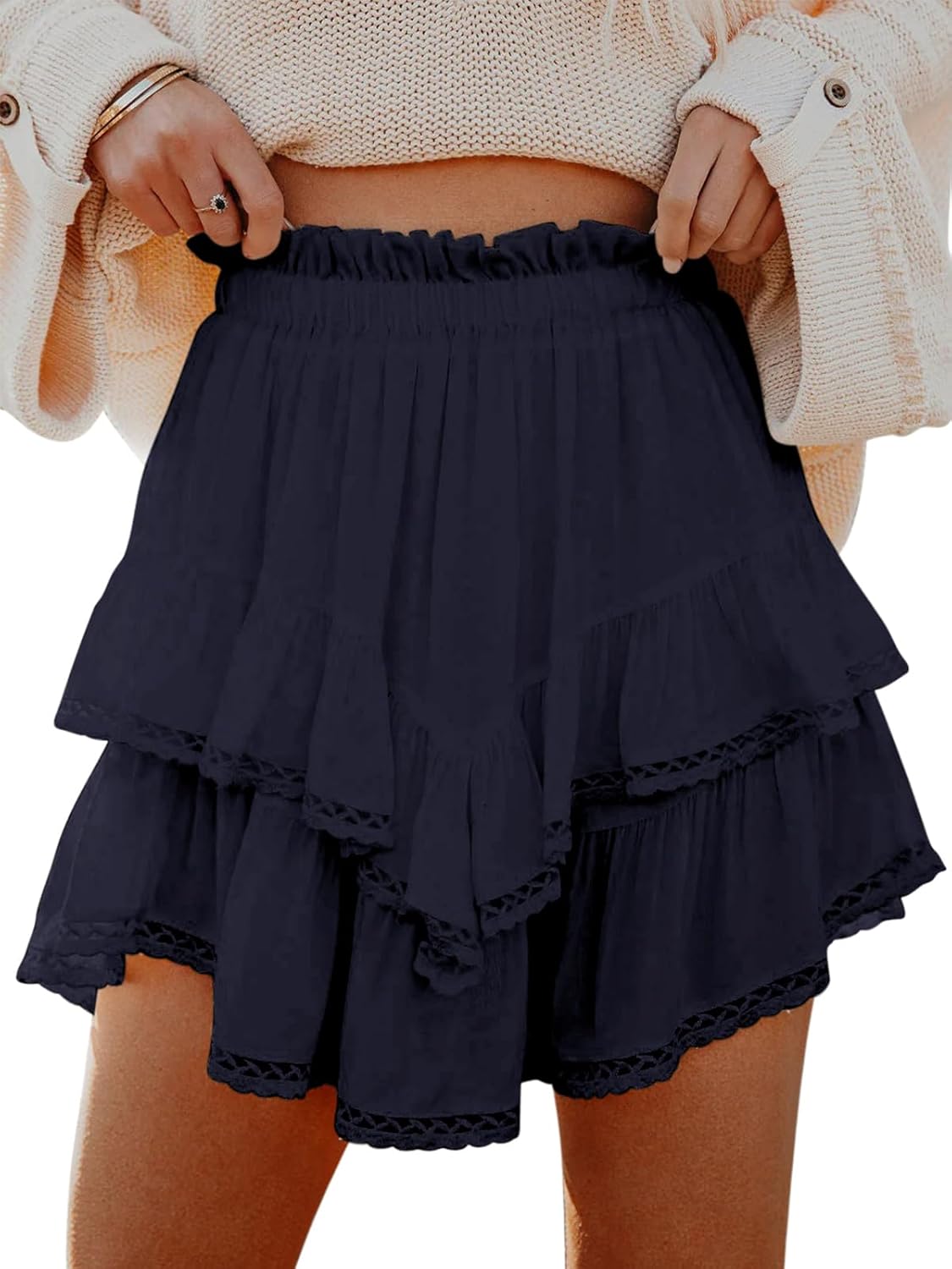 Flowy Shorts for Women Casual Boho Ruffle Tiered Skorts
