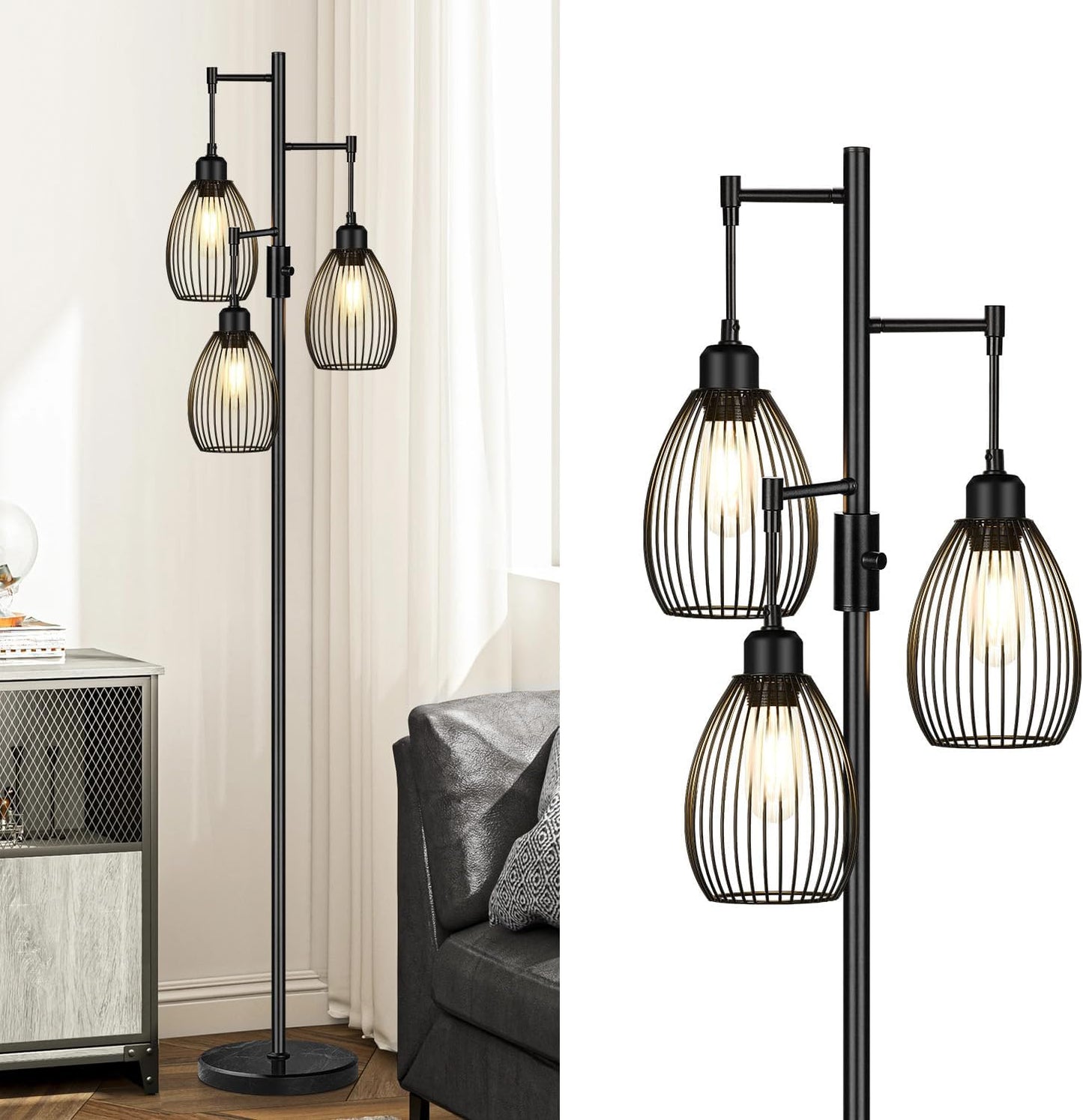 Dimmable Floor Lamp with Marble Base for Living Room Lighting