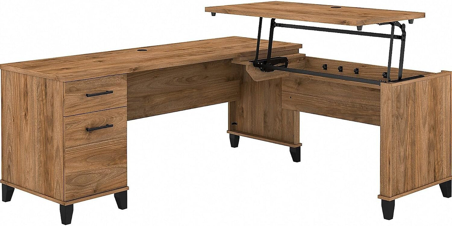 Somerset 72W Sit-to-Stand L Desk in Fresh Walnut