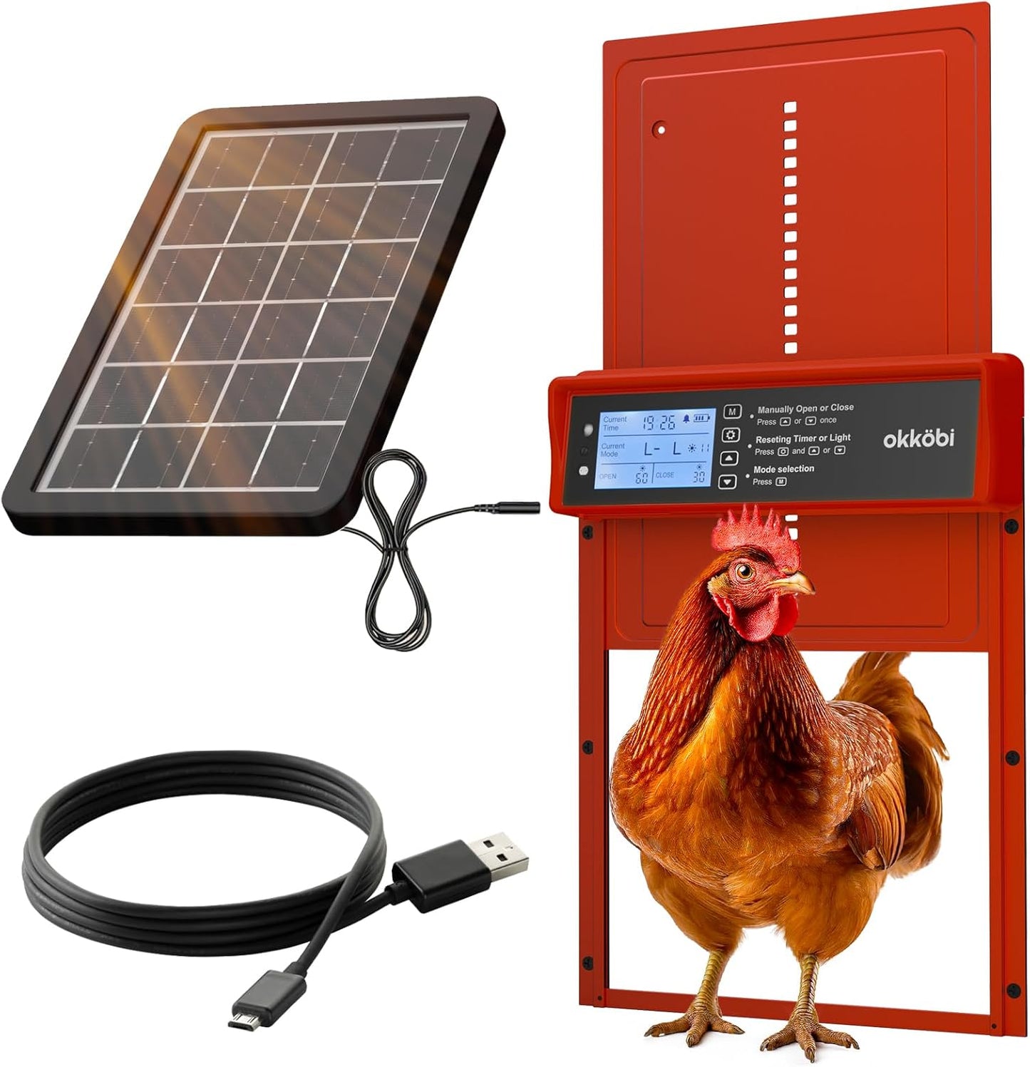 Okkobi Automatic Chicken Coop Door with Solar Power & LCD Display