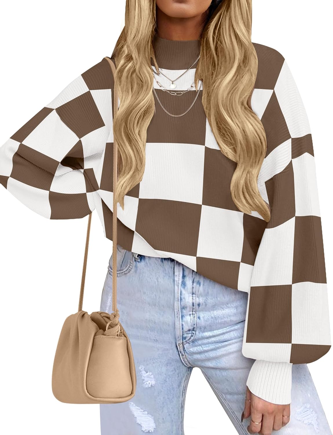 ZESICA Women's Turtleneck Long Sleeve Striped Pullover Sweater