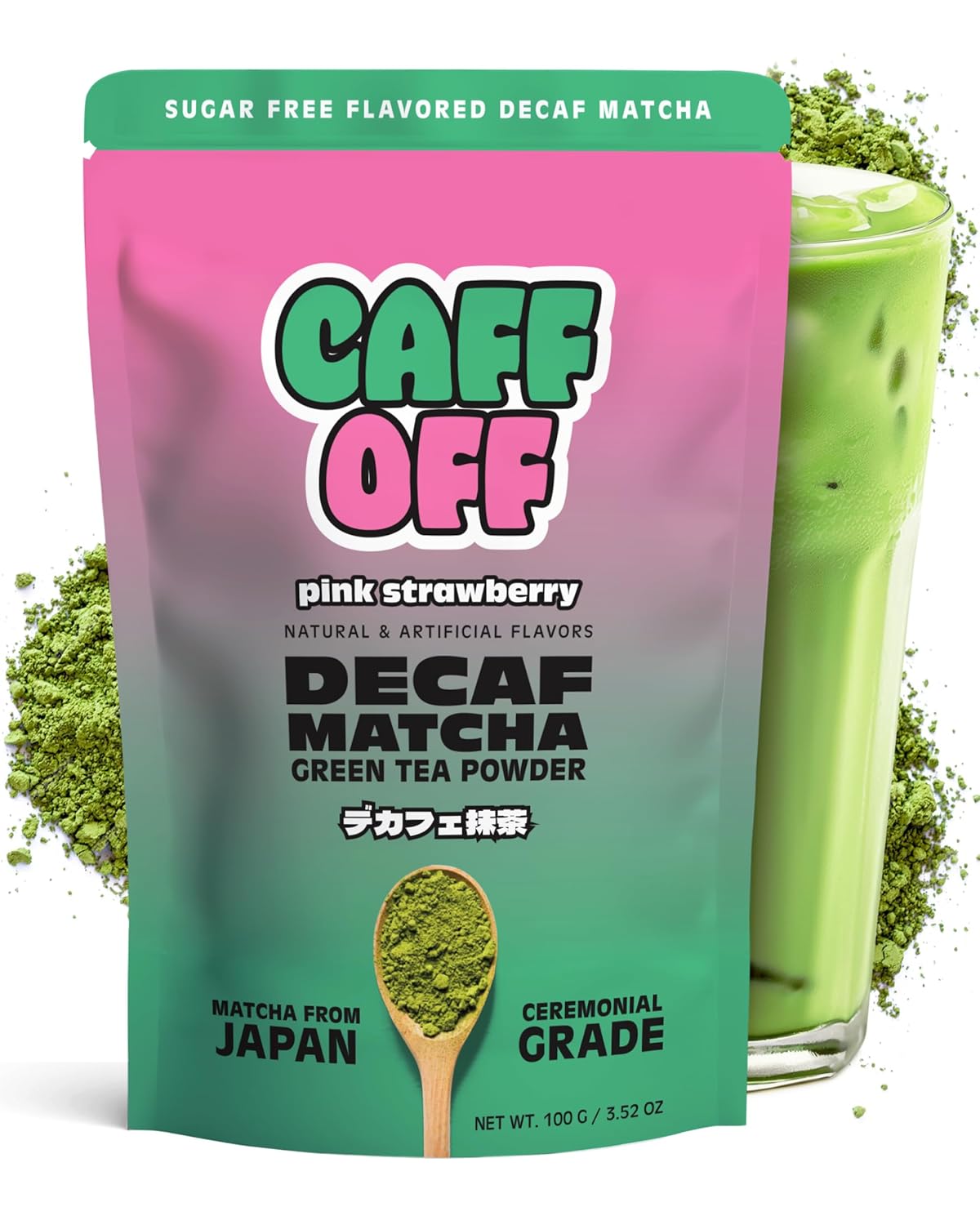 Caff Off Decaf Strawberry Matcha Green Tea Powder for Purity