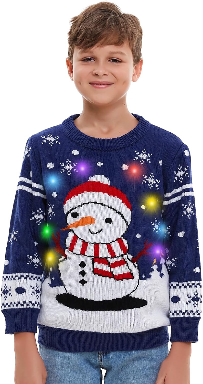 Light Up Snowman Christmas Sweater Kids 5-6