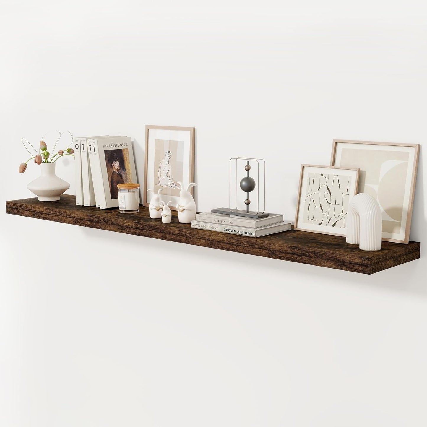 72 Inch Floating Shelf for Fireplace Mantel - Rustic Brown