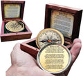 Antiqued Brass Robert Frost Poem Compass with Wooden Box