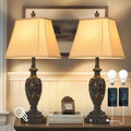 29.5in Touch Table Lamp Set of 2 - Black Gold Leafwork with Dual USB
