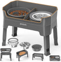 4-in-1 Elevated Slow Feeder Dog Bowls - Height Adjustable Stainless