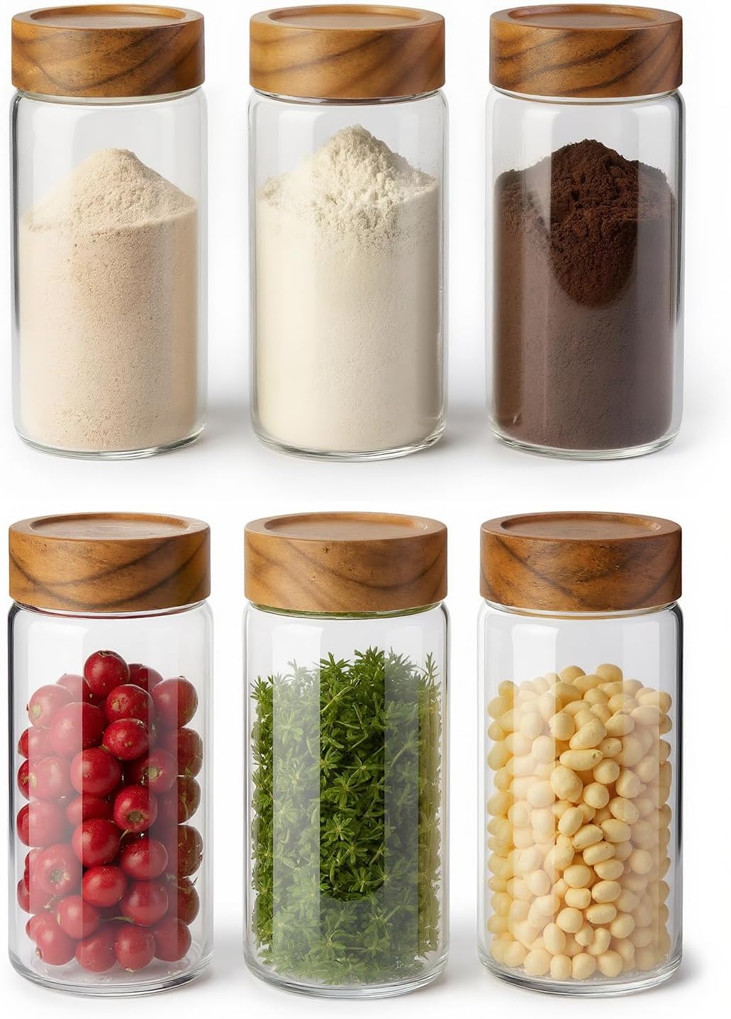6-Piece Glass Mason Jars with Acacia Wood Lids for Storage