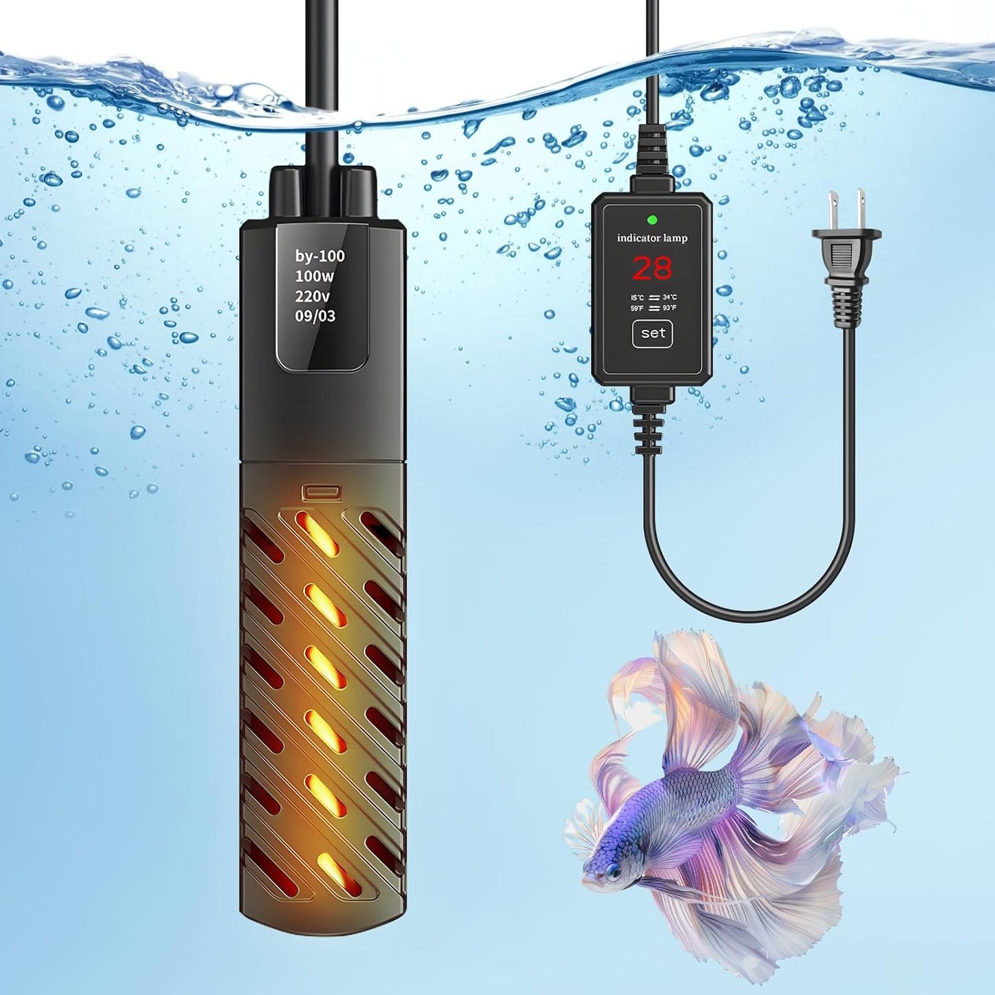 100w Mini Fish Tank Heater for 10-20 Gal Tanks 