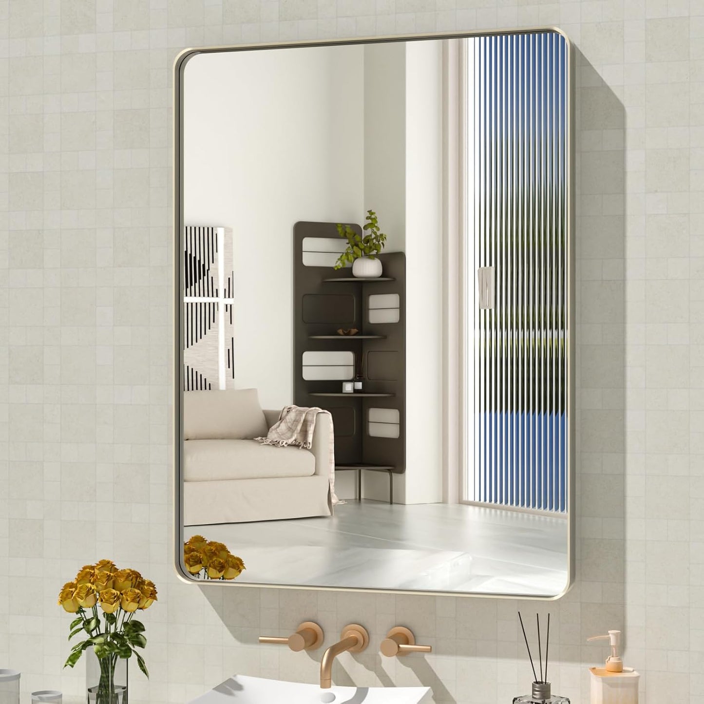 WEER 24X32 Inch Brushed Nickel Bathroom Mirror for Modern Spaces