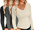 Ekouaer Womens V Neck Long Sleeve Slim Fit Tops - Lightweight Layer