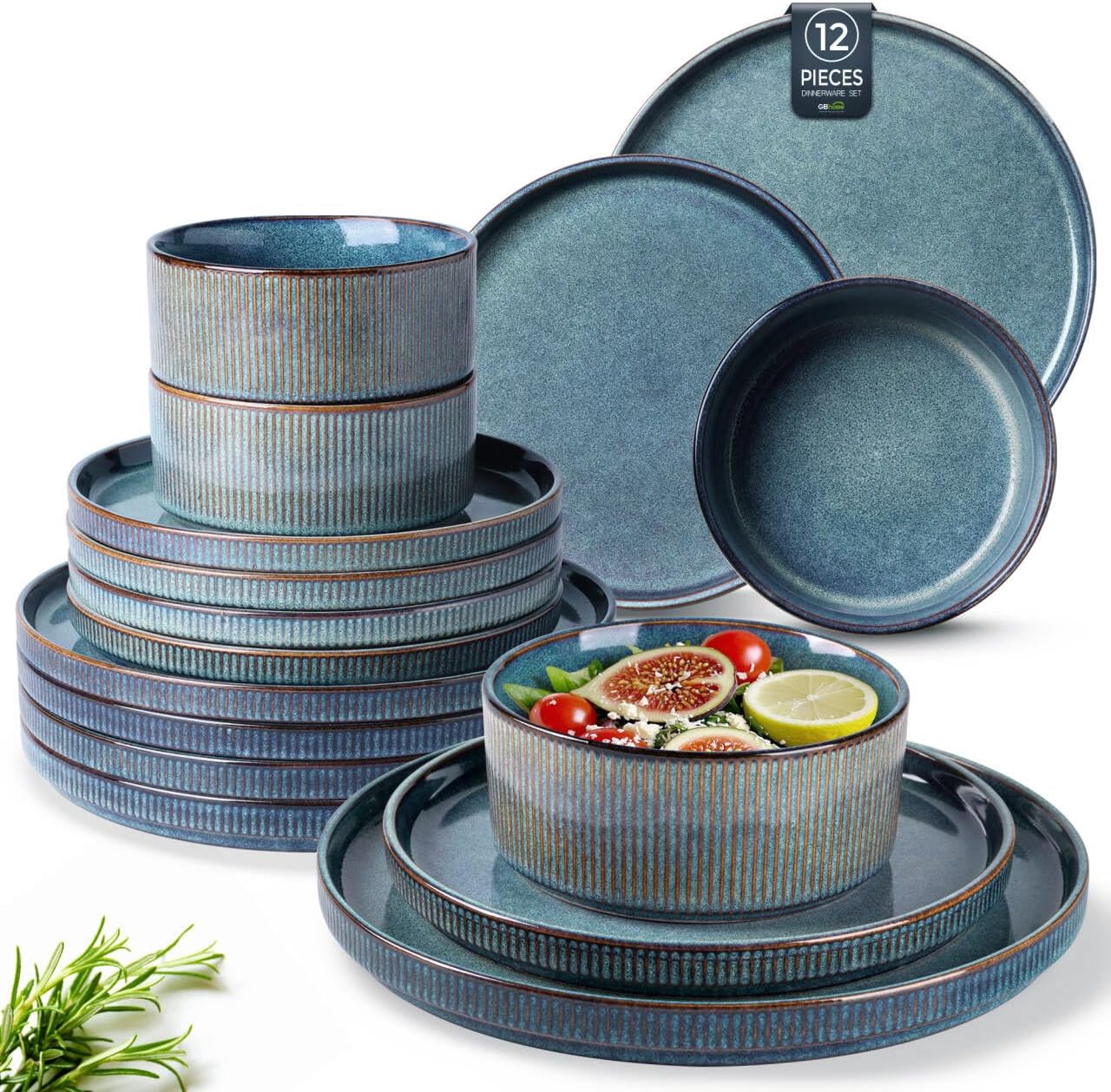 GBHOME Stoneware Dinnerware Set for 4, Unique Ceramic Plates