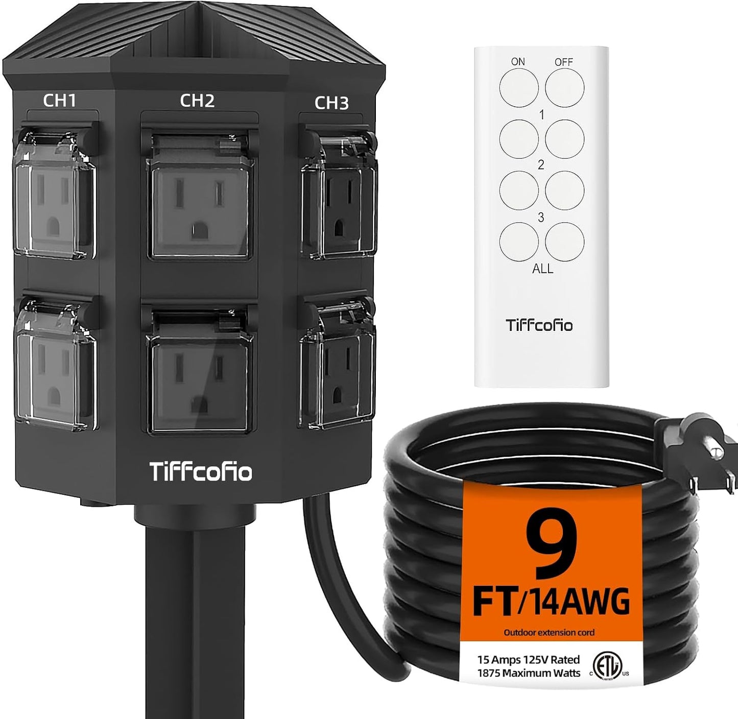 Outdoor Remote Control Power Strip with 6 Independent Outlets
