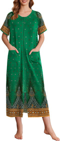 Ekouaer Women Zipper Front Short Sleeve Robe Mid-Calf Loungewear Robes