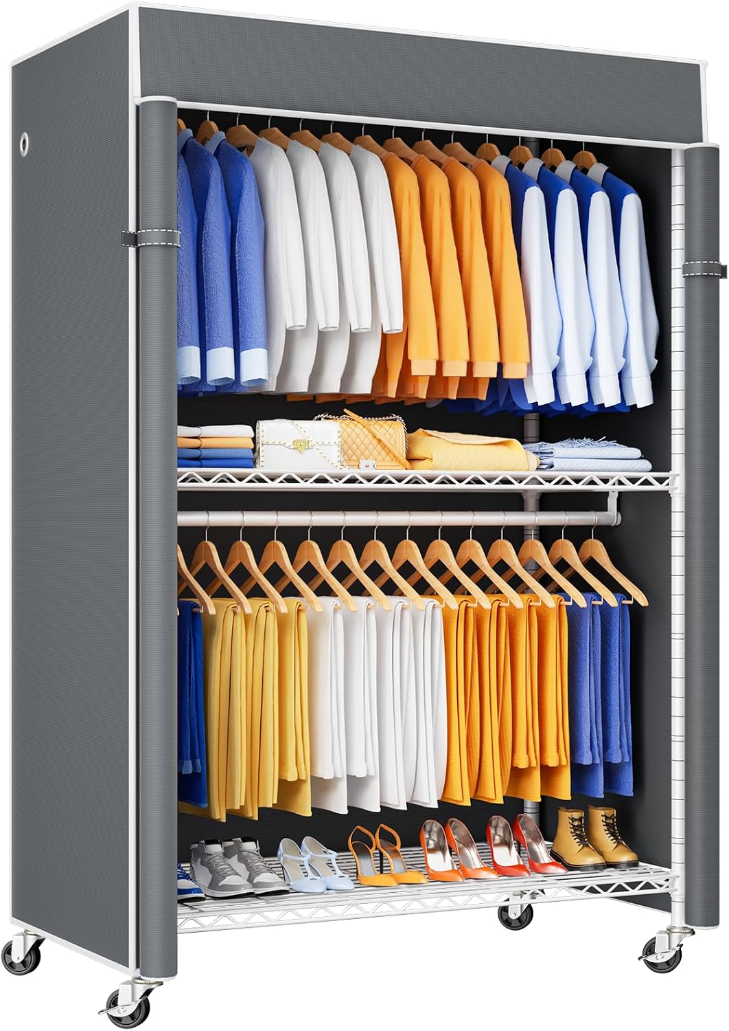 P8C Heavy Duty Clothes Rack with Extended Width Design for Storage