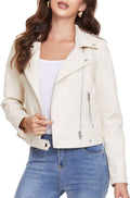 Fahsyee Women's Faux Leather Motorcycle Jacket - Slim Fit Short Coat