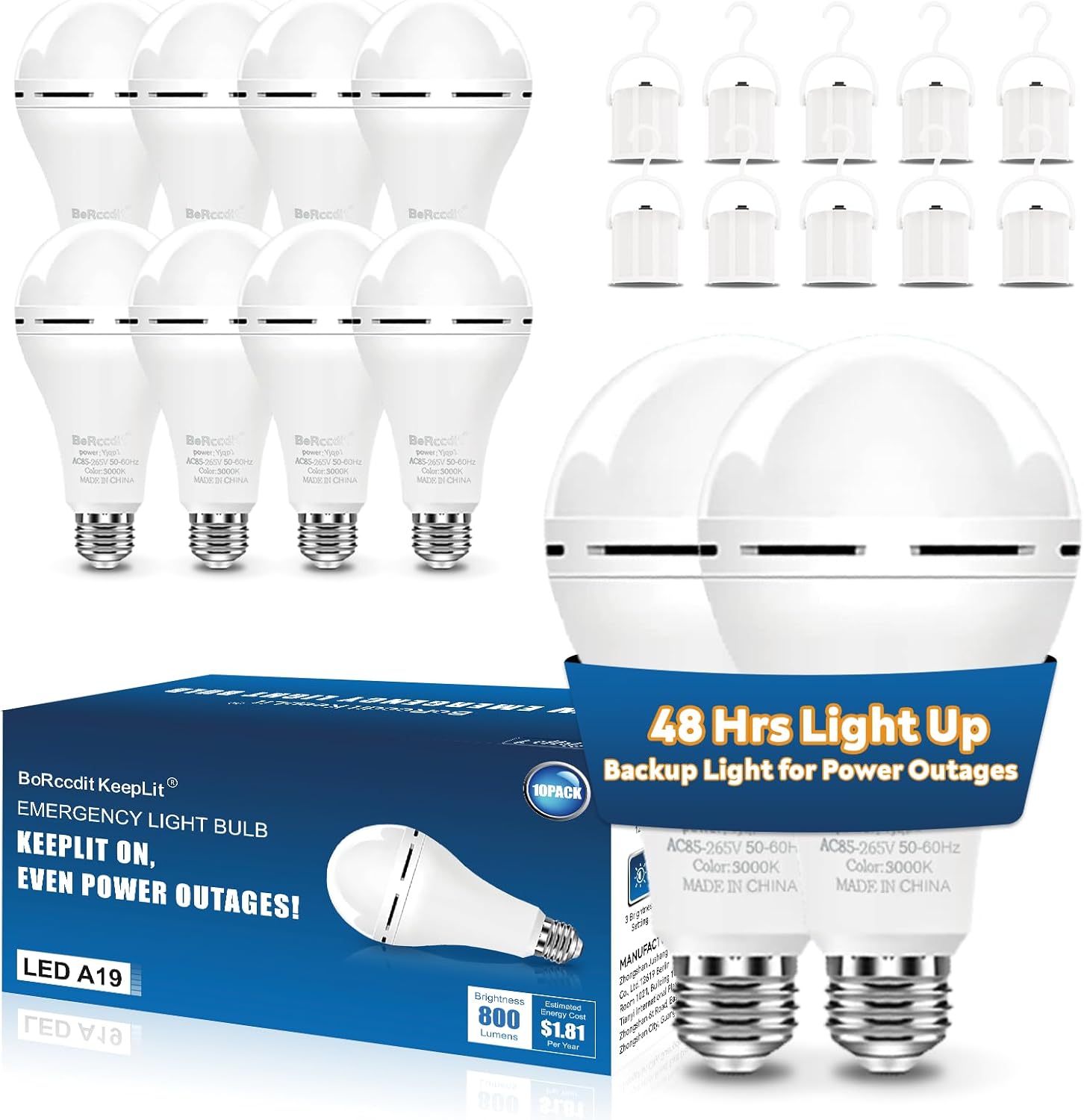 KeepLit Emergency Rechargeable Light Bulbs for Power Outages