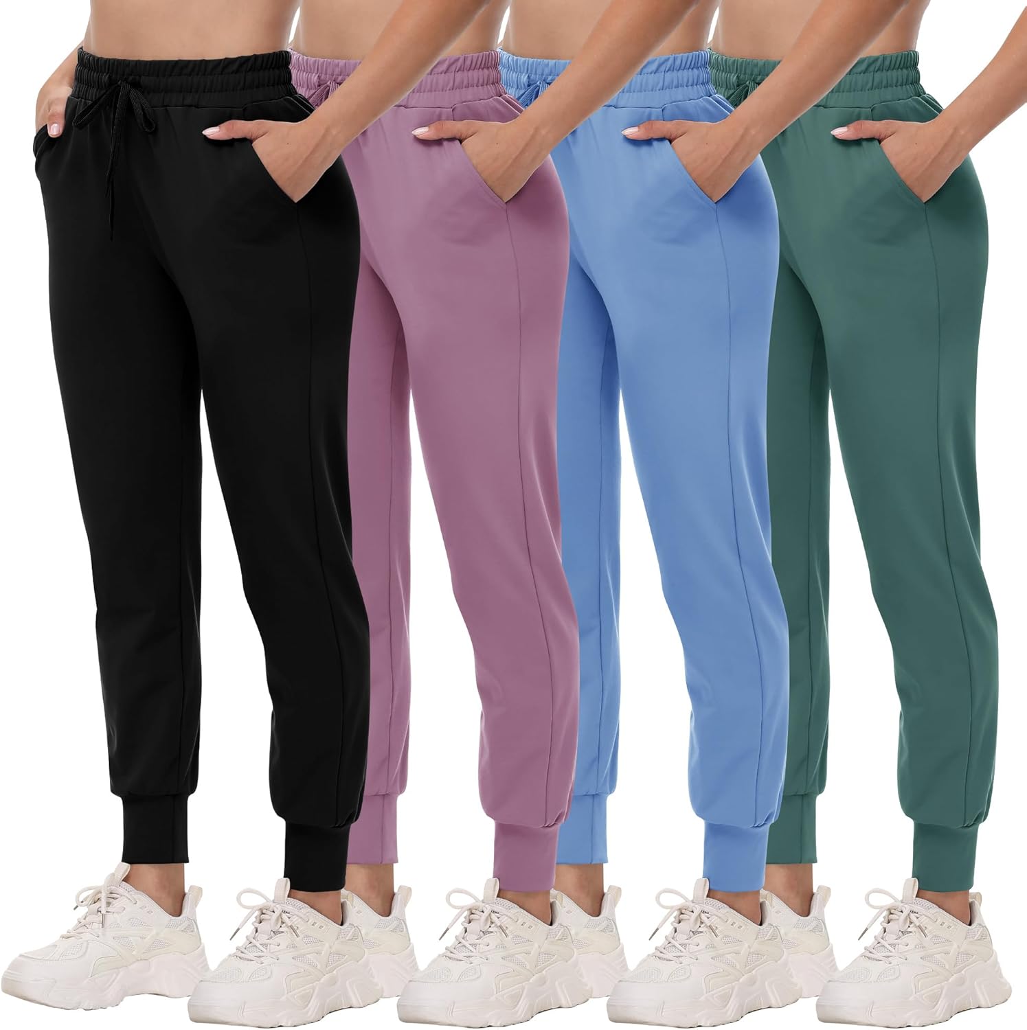 4 Pack Joggers for Women - Lightweight Comfy Yoga Pants