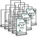 15 Pack Acrylic Sign Holder 5x7 Black Frame - Double-Sided Table