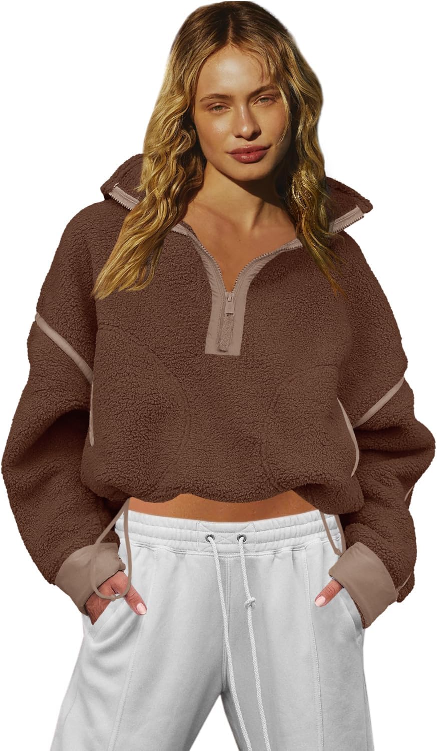 LAMISSCHE Half Zip Sweatshirt Women Oversized Sherpa Jacket