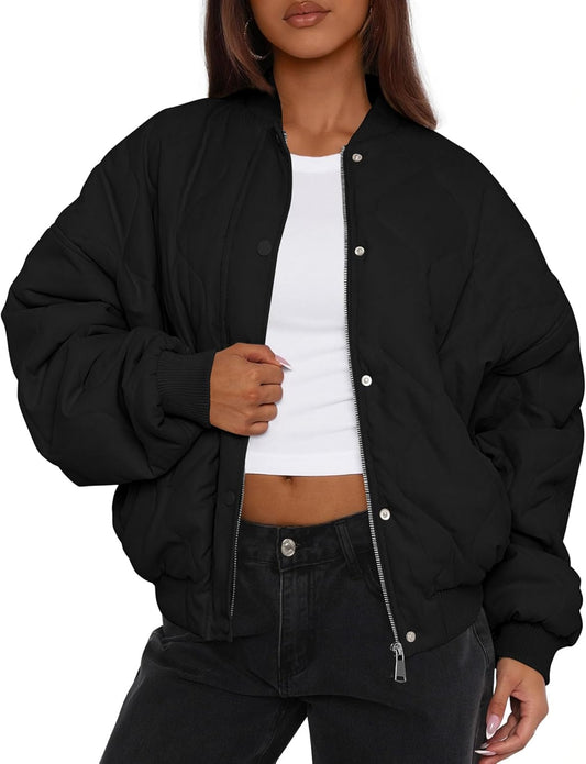 PRETTYGARDEN Women's Quilted Bomber Jacket for Fall Fashion