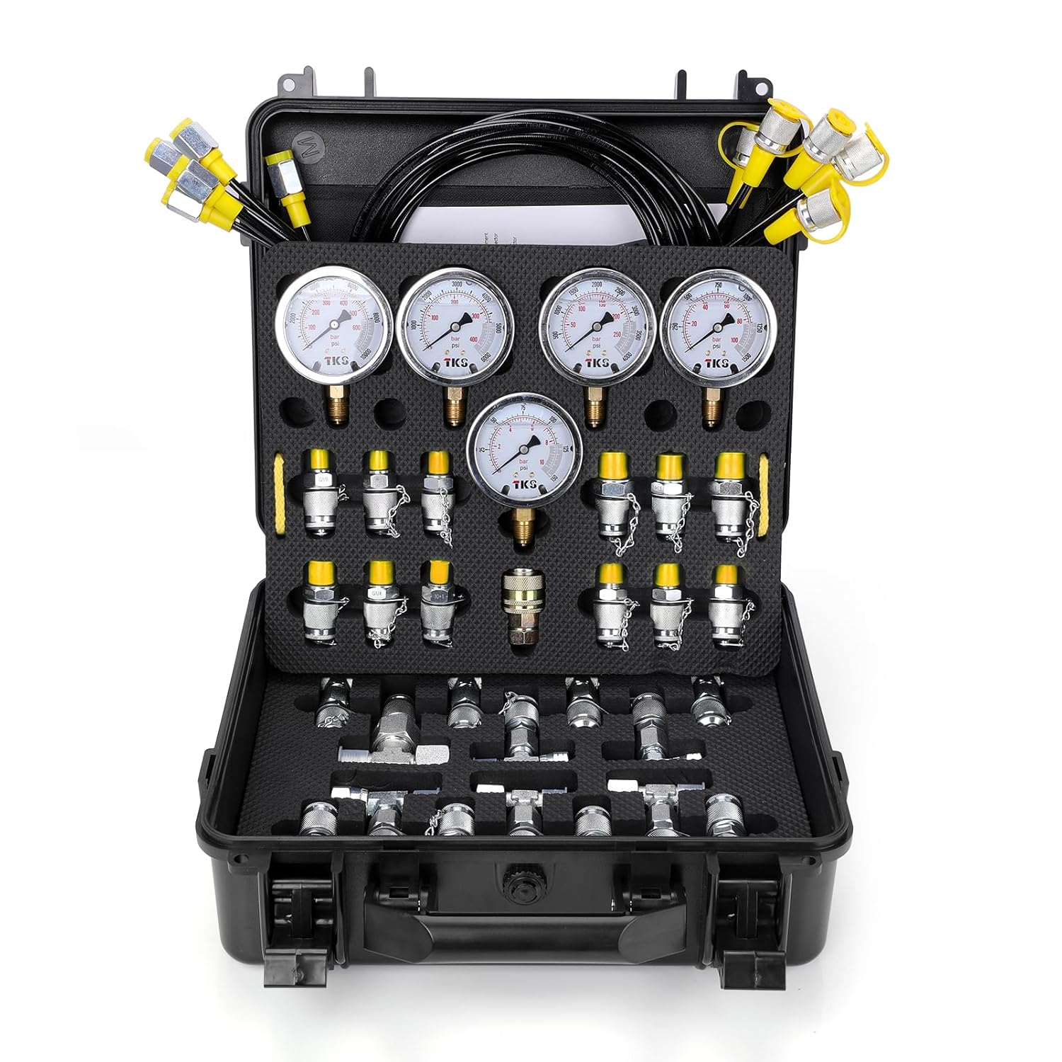 Hydraulic Pressure Test Kit with 5 Gauges for Excavators