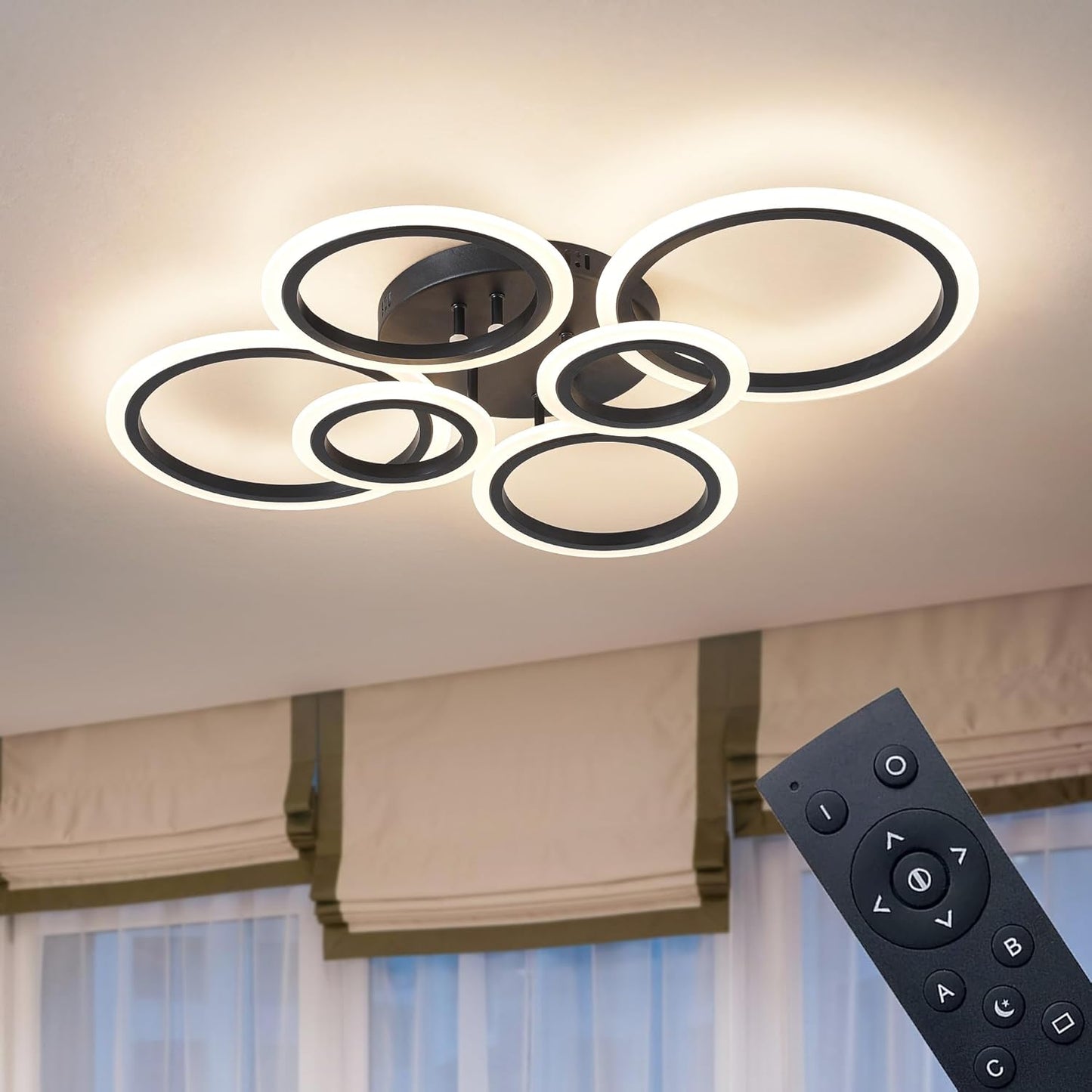 6 Rings Black Modern LED Ceiling Light Fixture for Any Room