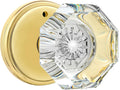 Gold Crystal Glass Door Knob with Privacy Lock - Polished Brass