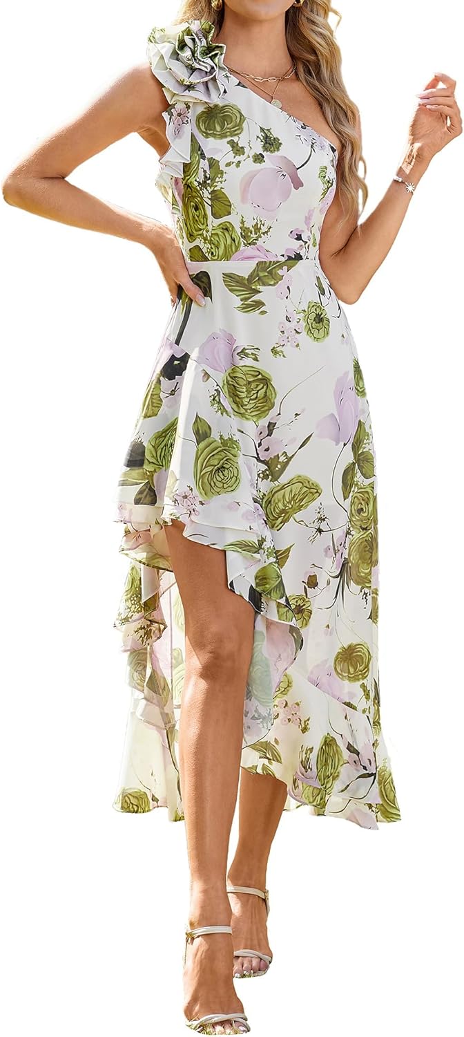One Shoulder Floral Maxi Sundress for Wedding Guests and More