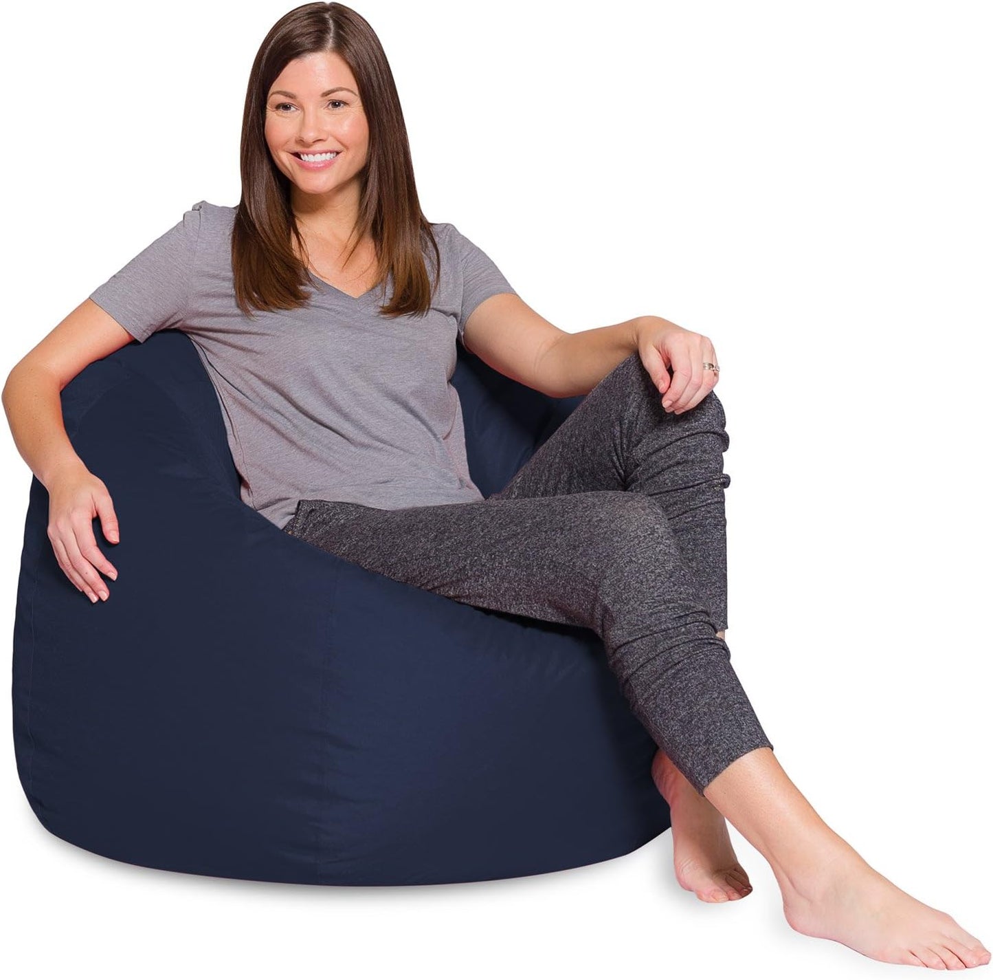 Posh Creations Bean Bag Chair for Kids and Adults, Navy Blue