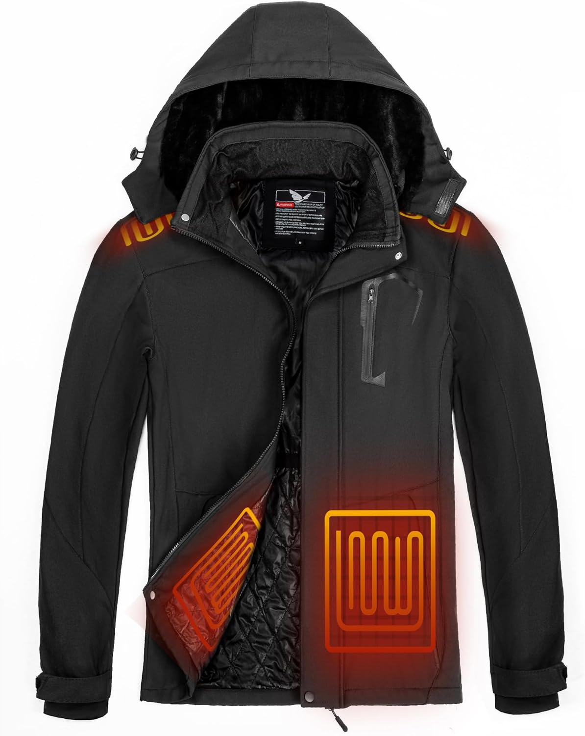 Heated Jacket for Men with 6 Heat Zones and Detachable Hood