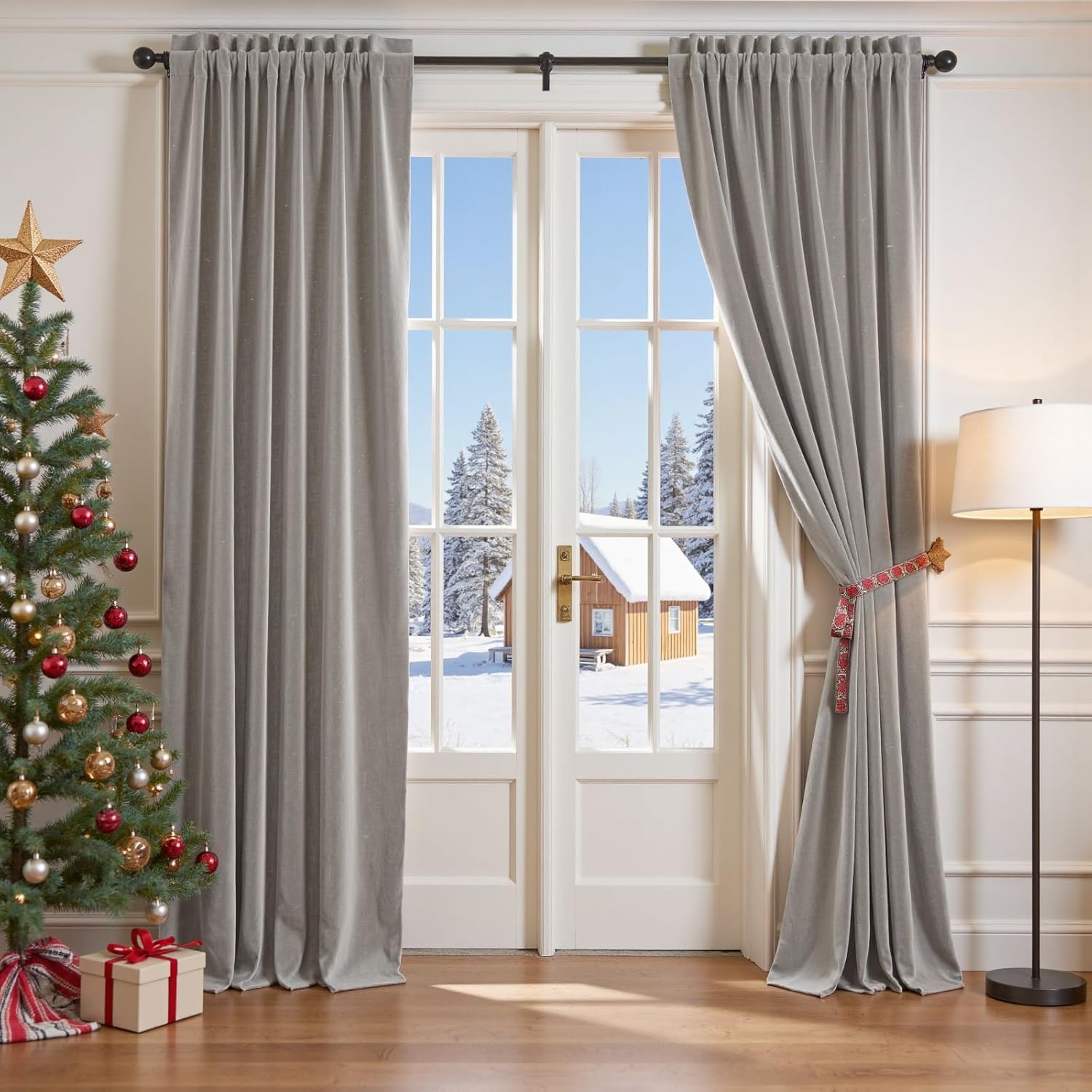 Lazzzy Light Gray Velvet Curtains for Room Darkening Luxury