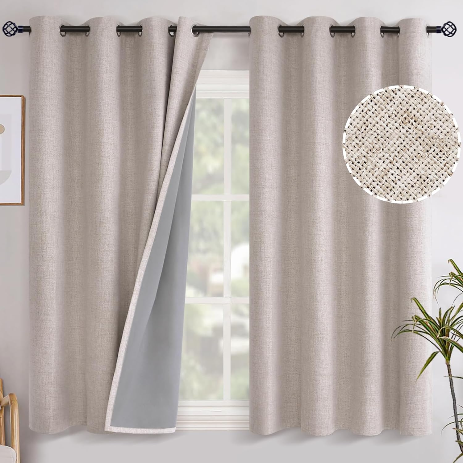 YoungsTex Linen Blackout Curtains for Short Windows, 54 in