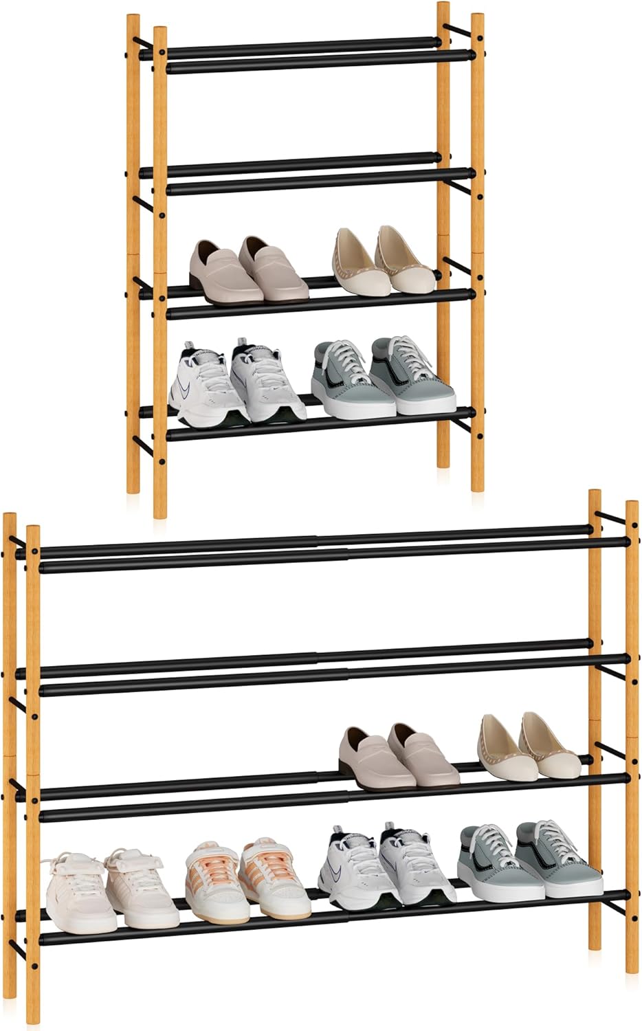 Expandable Shoe Rack for 12 Pairs - Stylish Bamboo Design