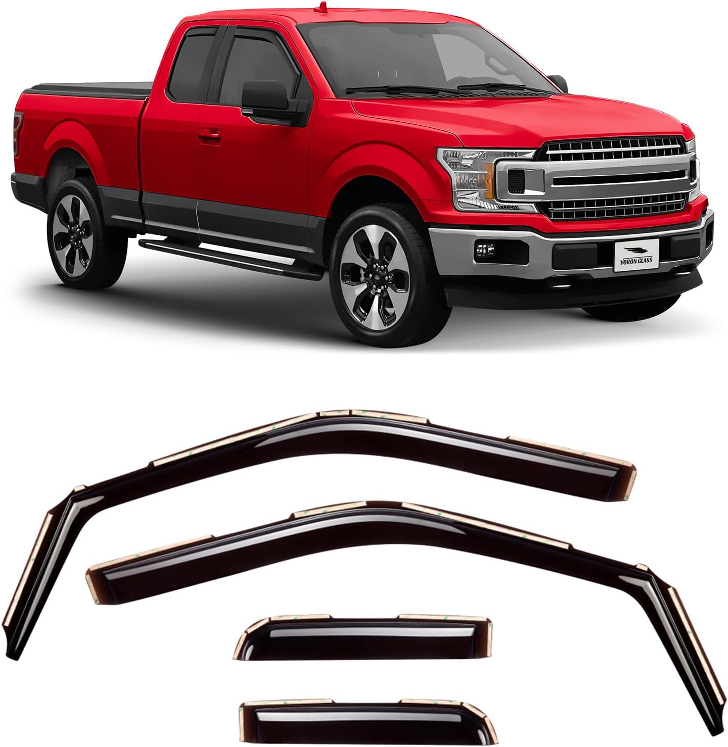 Voron Glass Extra Durable Rain Guards for Ford F150 SuperCab