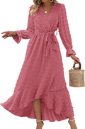 BTFBM Long Sleeve Maxi Dresses for Women with Swiss Dot Style