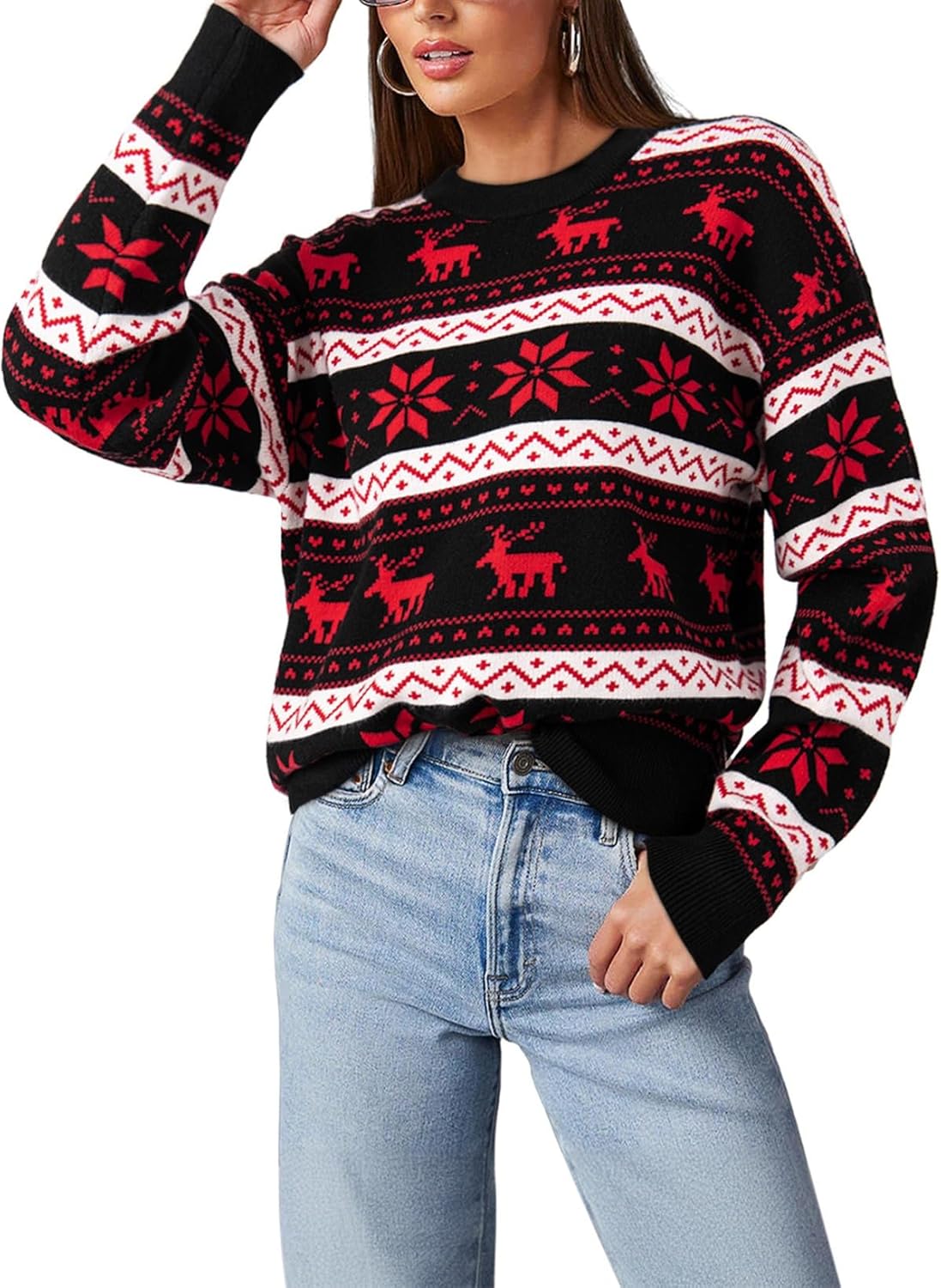 Dokotoo Floral Print Cable Knit Pullover Sweater for Women