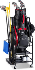 Golf Bag Storage Rack on Wheels - Organize with Ease!