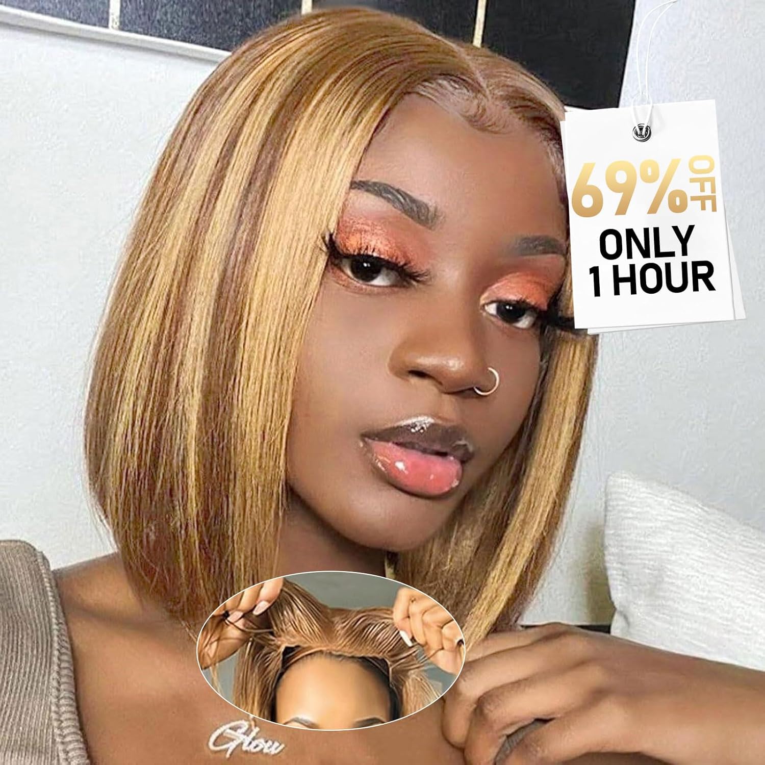 Wear and Go Glueless Bob Wig Human Hair 12 Inch for Women