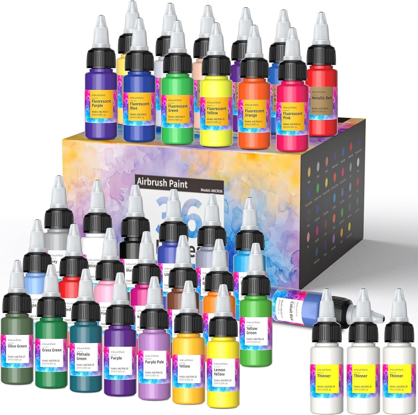 Oasser Airbrush Paint Set with 33 Colors and Thinners for Artists